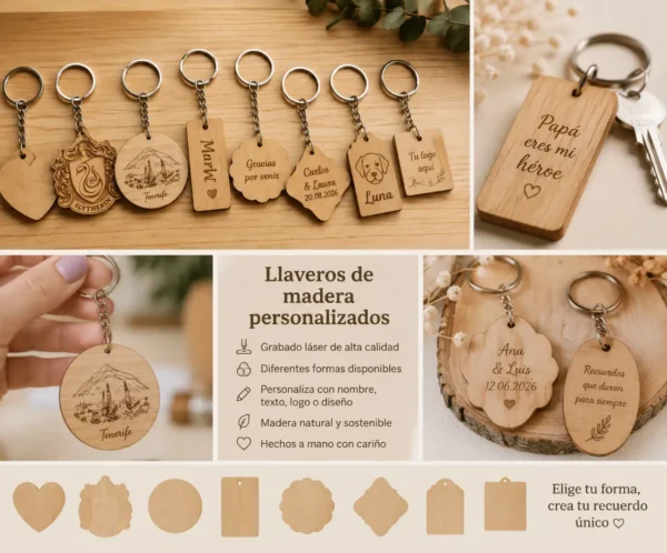 Llaveros de madera personalizados con grabado láser