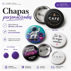 chapas personalizadas 38 mm y 50 mm