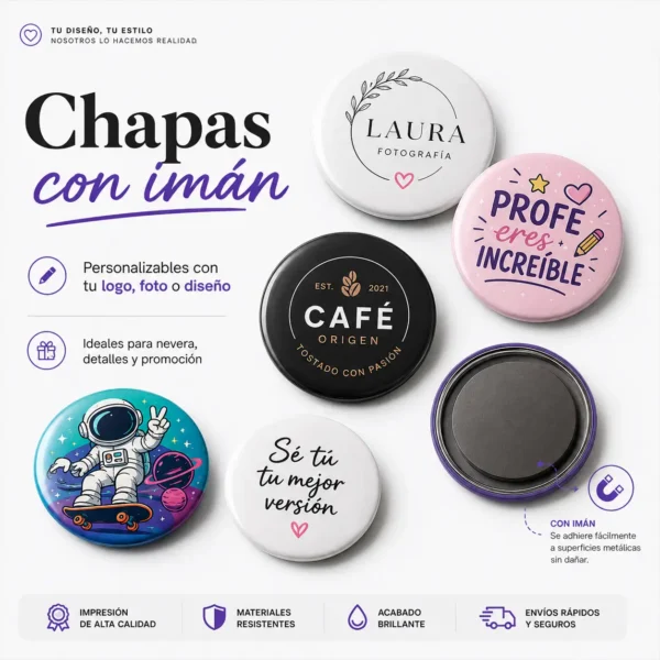 chapas 38 mm y 50 mm personalizables