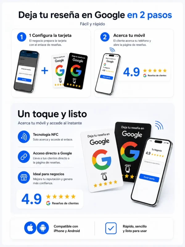 Tarjeta NFC para reseñas Google – acceso directo con un toque