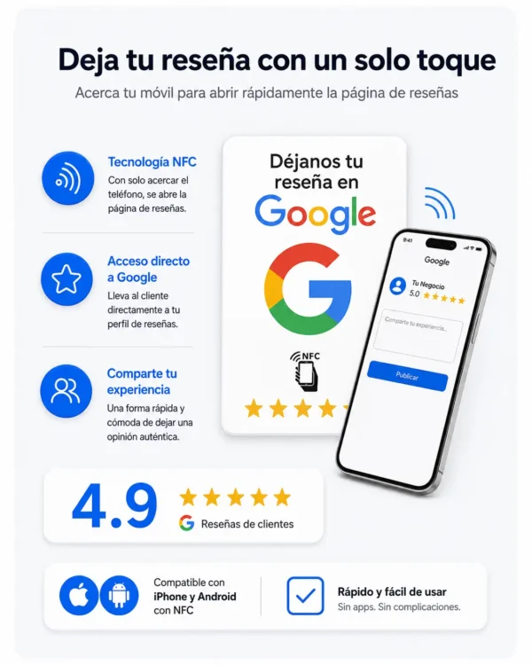 Tarjeta NFC para reseñas Google – acceso directo con un toque